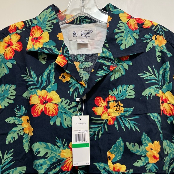 NWT Original Penguin Men’s Floral Graphic Shirt, size Large. Tropical button up. - Picture 9 of 14